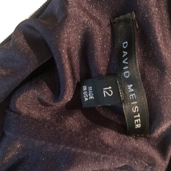 David Meister Navy One-Shoulder Beaded Cocktail Dress – Size 12 - Picture 12 of 14